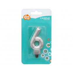 Świeczka cyferka DIAMENT Srebrna 6