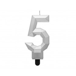 Świeczka cyferka DIAMENT Srebrna 5