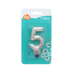 Świeczka cyferka DIAMENT Srebrna 5