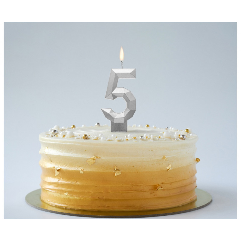 Świeczka cyferka DIAMENT Srebrna 5