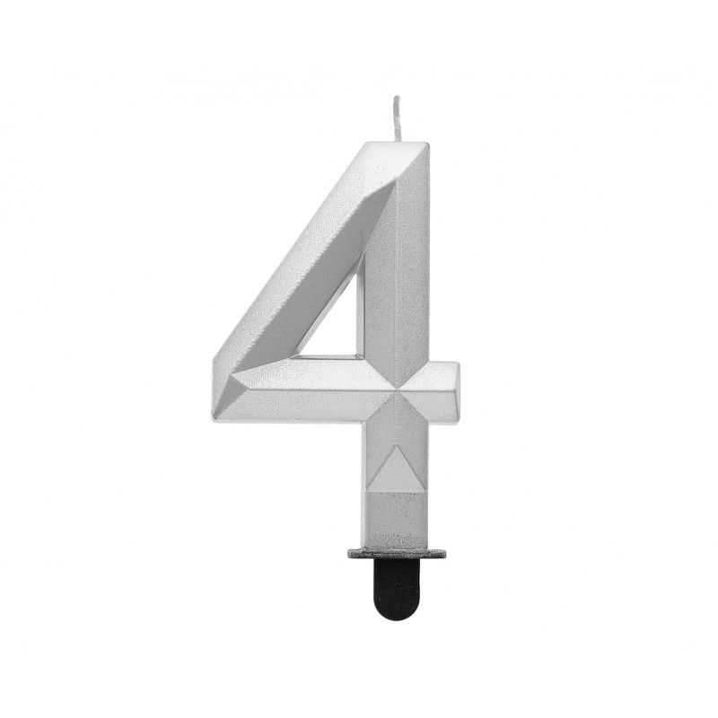 Świeczka cyferka DIAMENT Srebrna 4