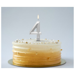 Świeczka cyferka DIAMENT Srebrna 4