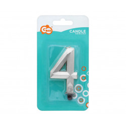 Świeczka cyferka DIAMENT Srebrna 4