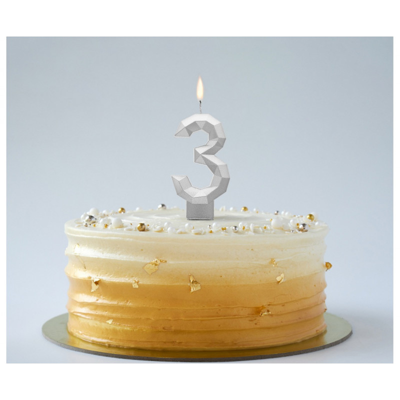 Świeczka cyferka DIAMENT Srebrna 3