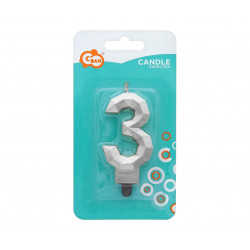 Świeczka cyferka DIAMENT Srebrna 3