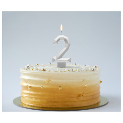 Świeczka cyferka DIAMENT Srebrna 2