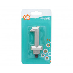 Świeczka cyferka DIAMENT Srebrna 1