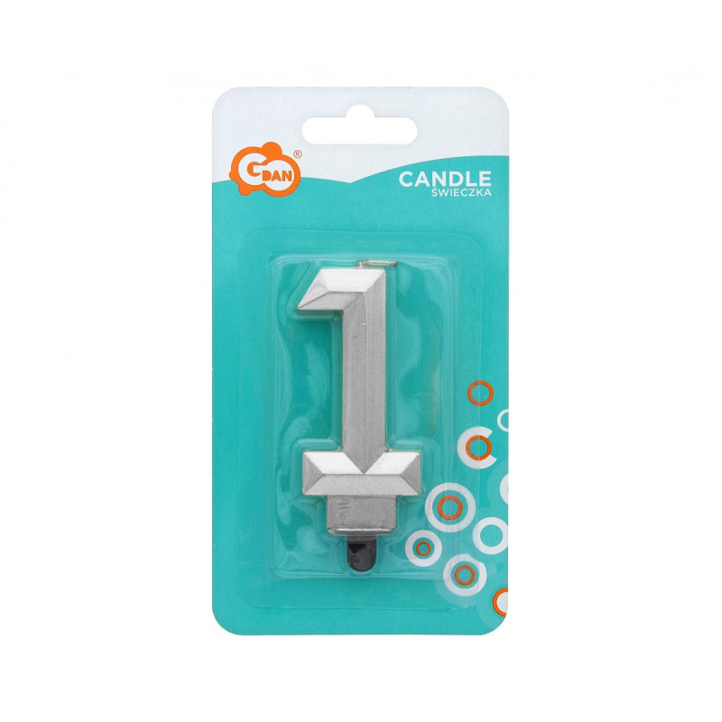 Świeczka cyferka DIAMENT Srebrna 1