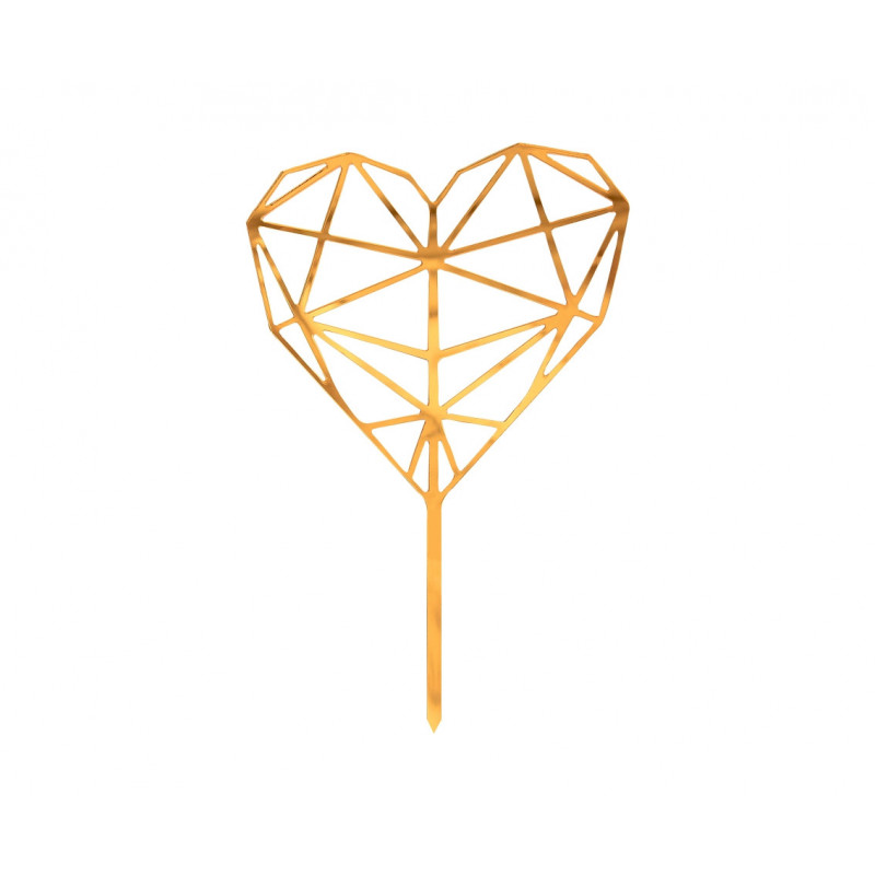 Topper Serce Diamentowe Geometryczne złote Akryl