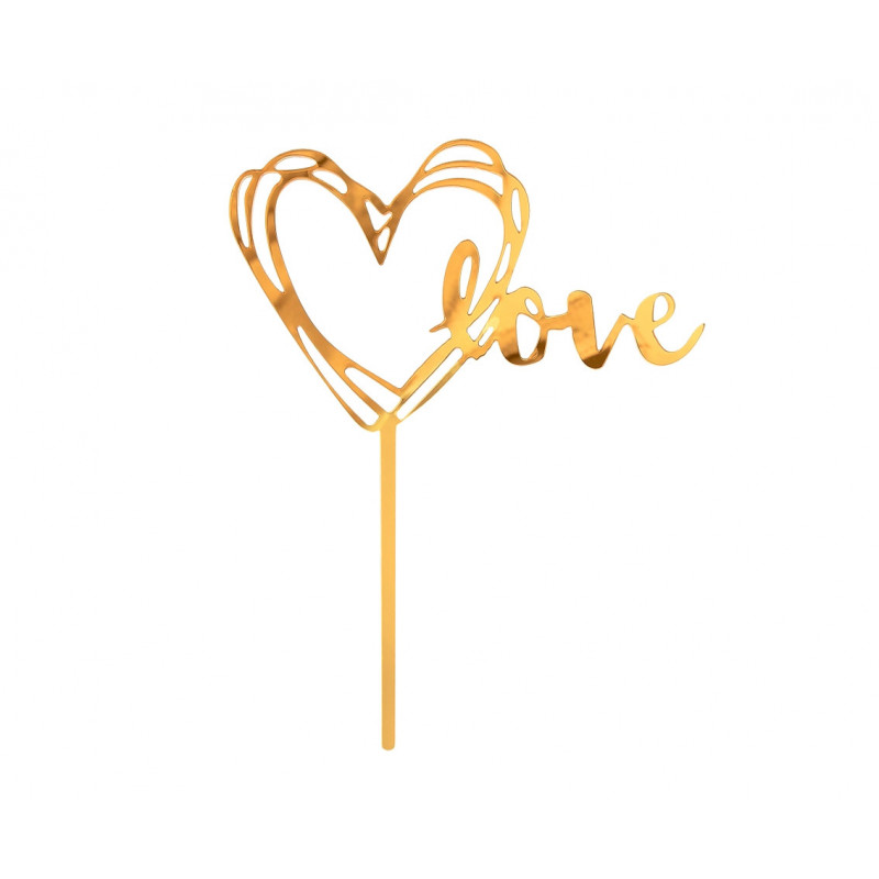 Topper Serce Love złote Akryl