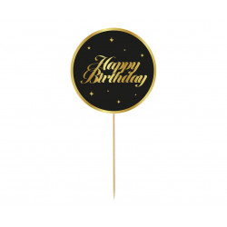 Topper Happy Birthday okrągły czarny