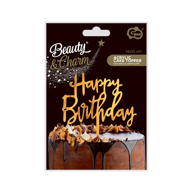 Topper Happy Birthday Akryl złoty