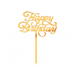Topper Happy Birthday Akryl złoty Ozdobny