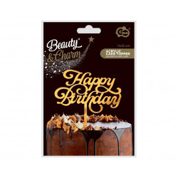 Topper Happy Birthday Akryl złoty Ozdobny