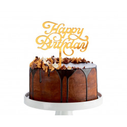 Topper Happy Birthday Akryl złoty Ozdobny