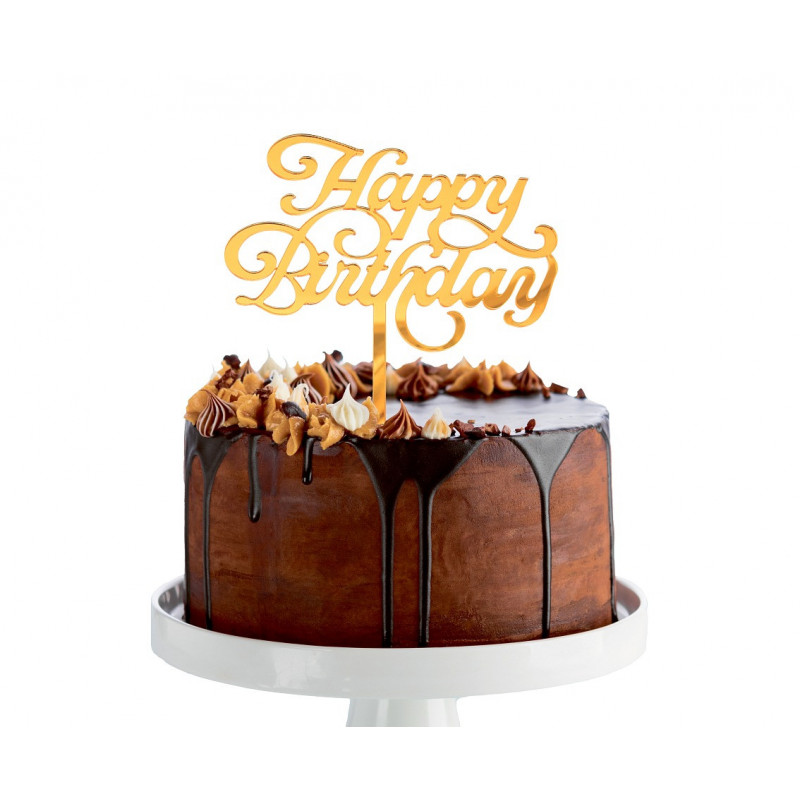 Topper Happy Birthday Akryl złoty Ozdobny