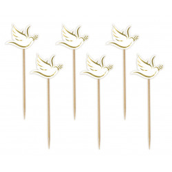 Pikery ZŁOTY GOŁĄBEK 6 szt. Ozdoba na babeczki