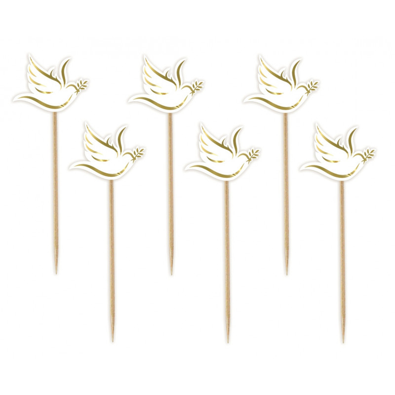 Pikery ZŁOTY GOŁĄBEK 6 szt. Ozdoba na babeczki