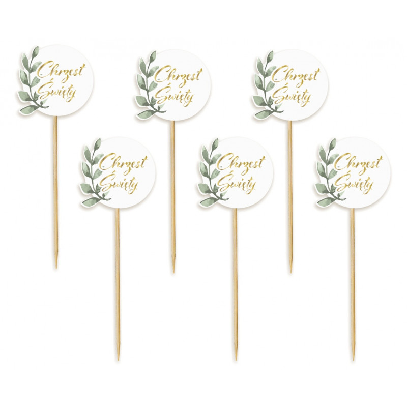 Pikery CHRZEST Z LISTKAMI 6 szt. Ozdoba na babeczki