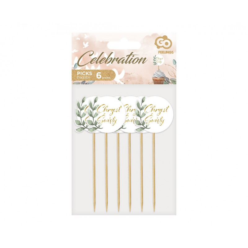 Pikery CHRZEST Z LISTKAMI 6 szt. Ozdoba na babeczki