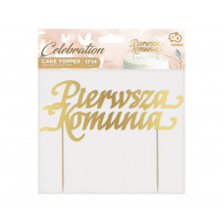 Topper PIERWSZA KOMUNIA Ozdoba na tort Złoty lustrzany