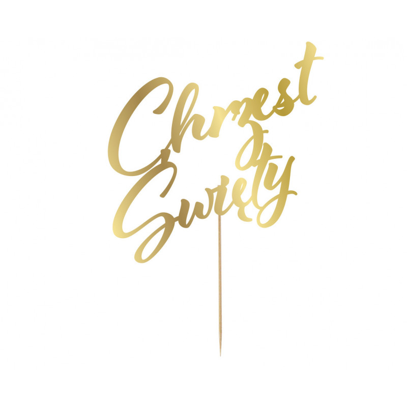 Topper CHRZEST ŚWIĘTY Ozdoba na tort Złoty lustrzany