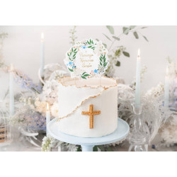 Topper PIERWSZA KOMUNIA Ozdoba na tort Kwiatowy