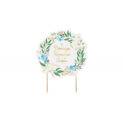 Topper PIERWSZA KOMUNIA Ozdoba na tort Kwiatowy