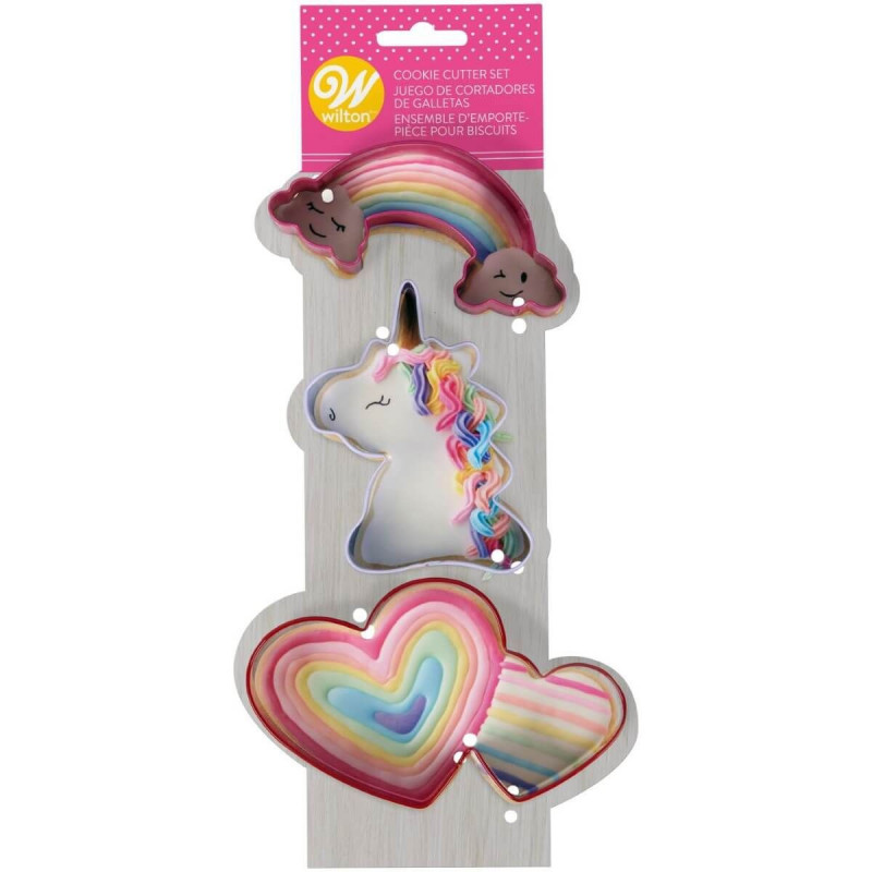 Wilton 3 Stück Förmchen UNICORN Einhorn Regenbogen Herz