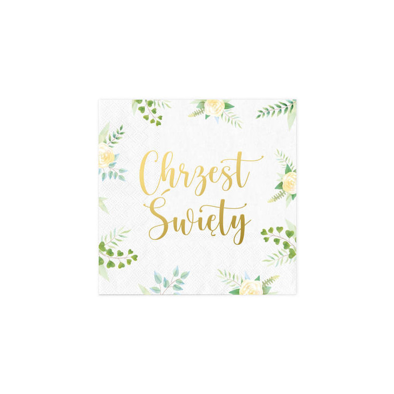 Serwetki Chrzest Listki 10 szt. Metaliczny Napis