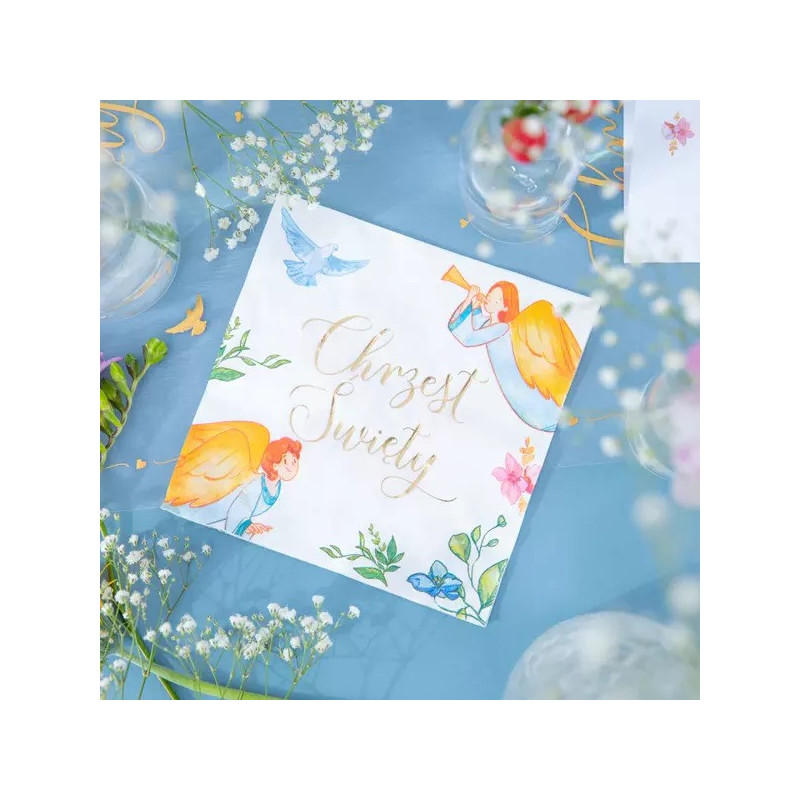 Serwetki Chrzest Anioły 10 szt. Metaliczny Napis