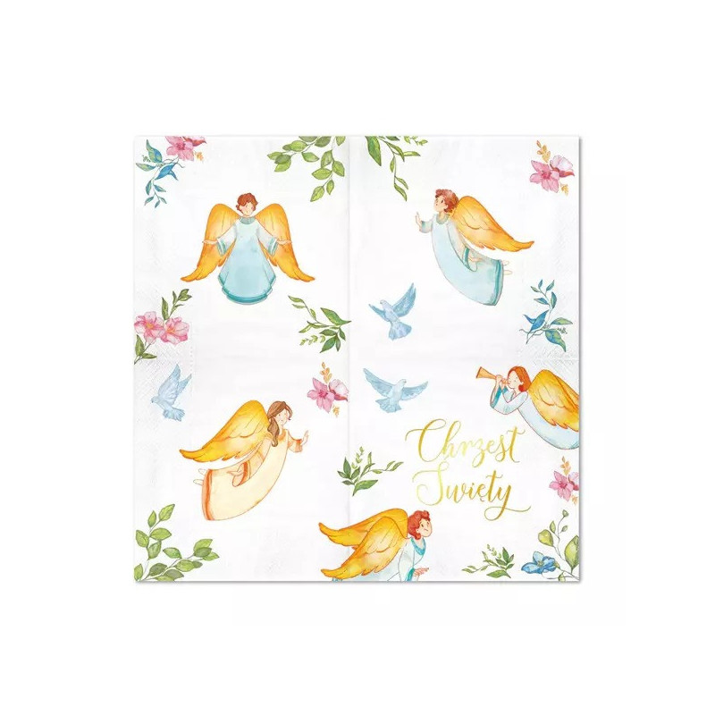 Serwetki Chrzest Anioły 10 szt. Metaliczny Napis