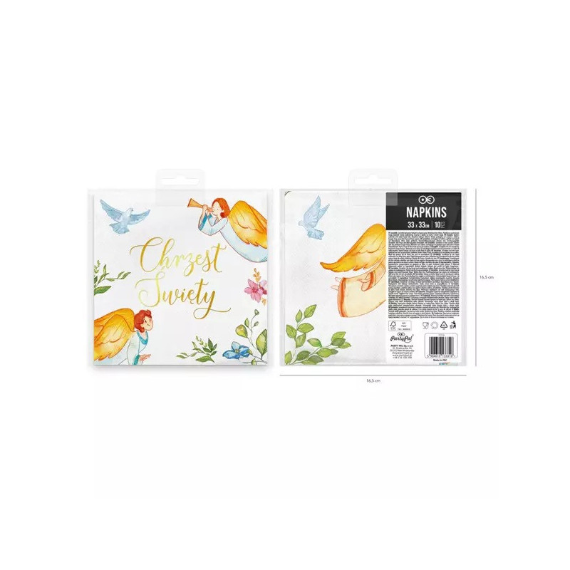 Serwetki Chrzest Anioły 10 szt. Metaliczny Napis