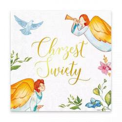 Serwetki Chrzest Anioły 10 szt. Metaliczny Napis