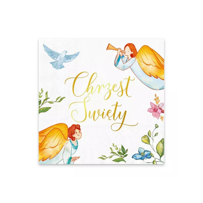 Serwetki Chrzest Anioły 10 szt. Metaliczny Napis