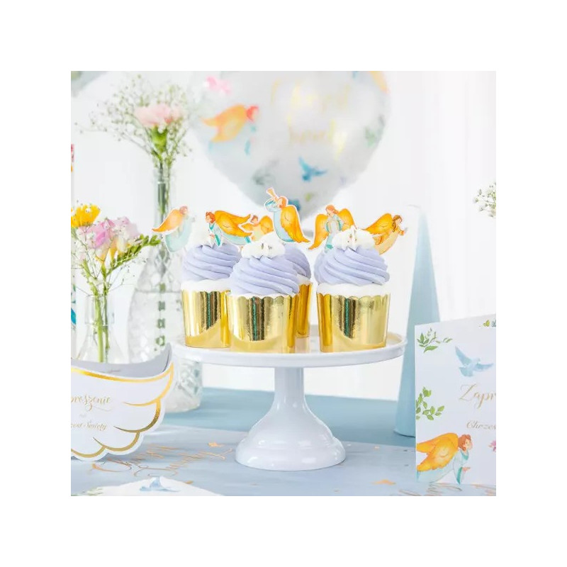 Pikery ANIOŁY Komunia Chrzest na tort babeczki x6