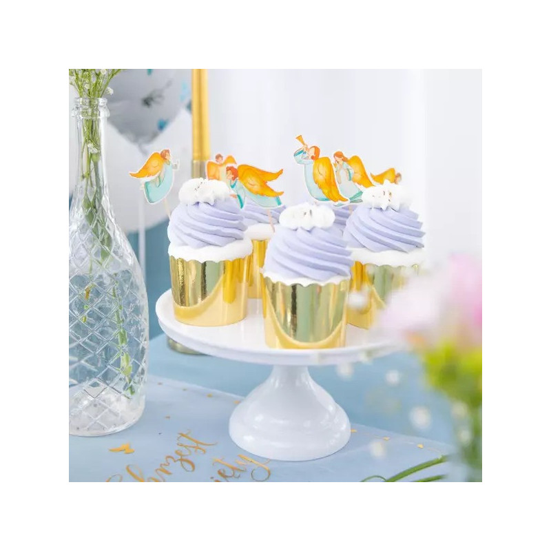 Pikery ANIOŁY Komunia Chrzest na tort babeczki x6