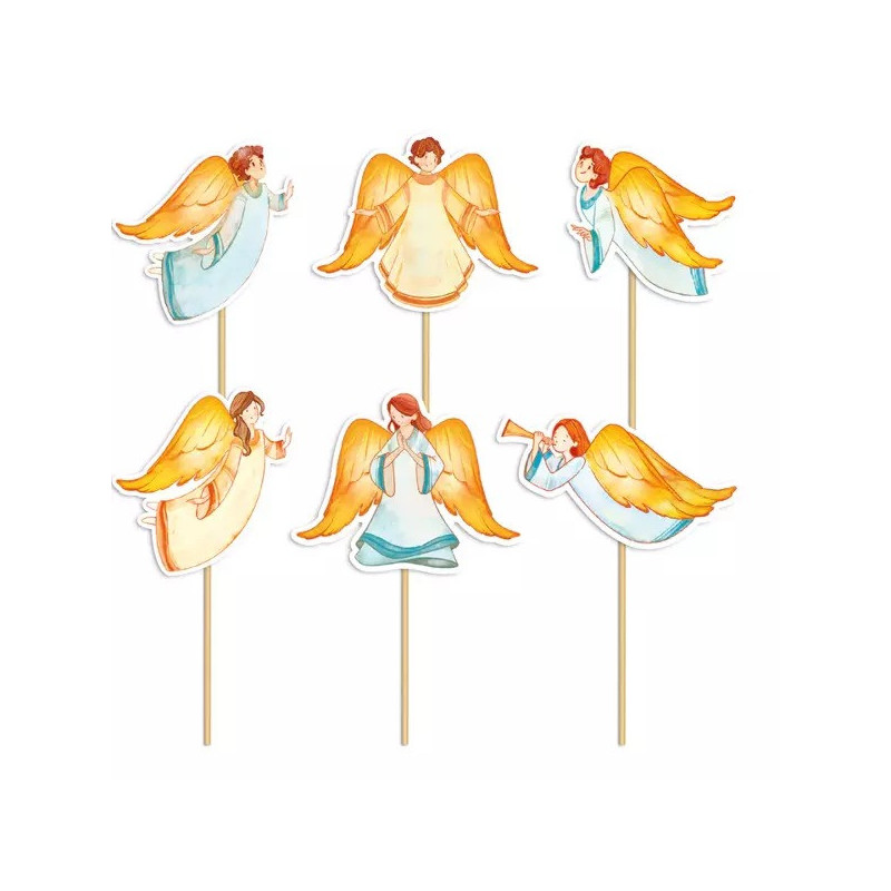 Pikery ANIOŁY Komunia Chrzest na tort babeczki x6