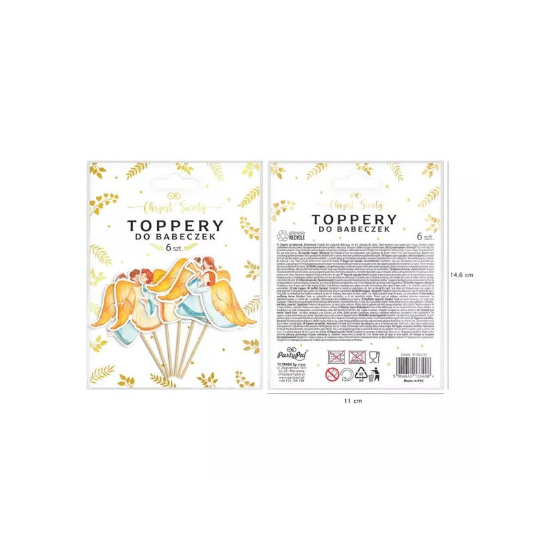 Pikery ANIOŁY Komunia Chrzest na tort babeczki x6