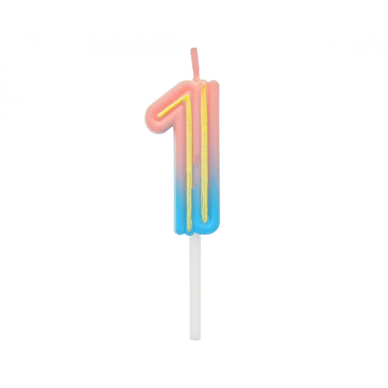 Numeral candle Neon 1 Ombre 4.5 cm