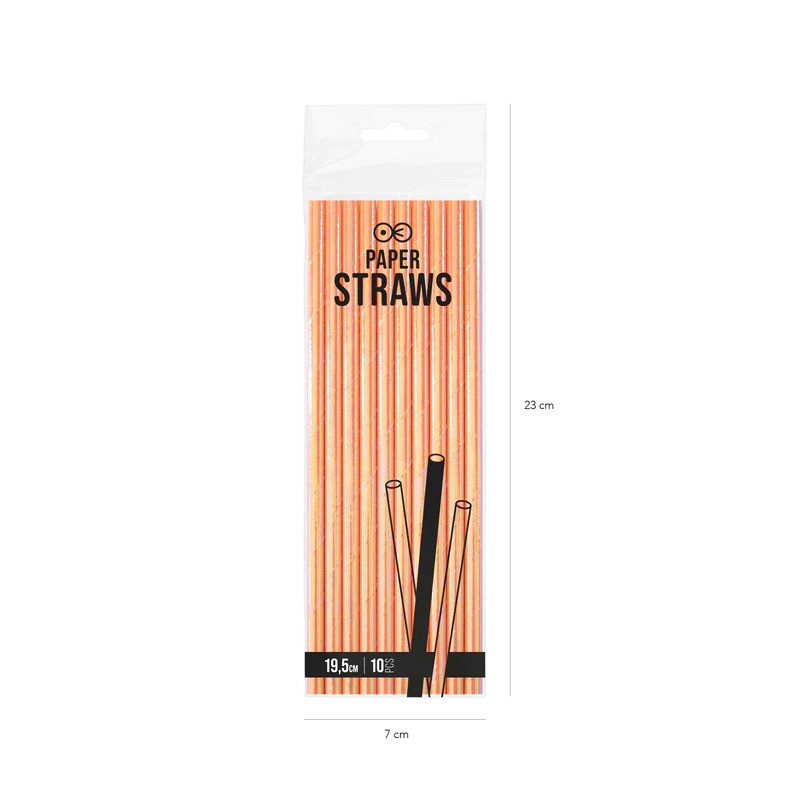 Słomki papierowe 10 szt. Opalizujące Różowo pomarańczowe