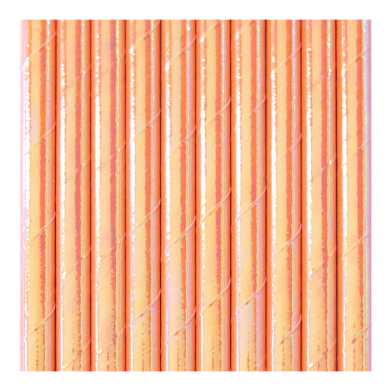 Słomki papierowe 10 szt. Opalizujące Różowo pomarańczowe