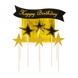 Topper Happy Birthday Kurtyna Złota