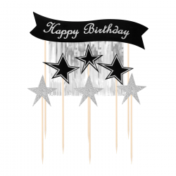 Topper Happy Birthday Kurtyna Srebrna