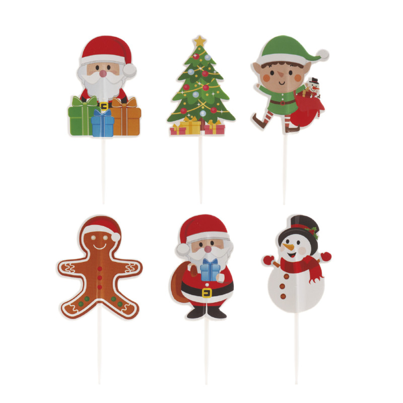 Vánoční zápichy 30 ks. Santa Claus Stromeček Elf Perníček Sněhulák