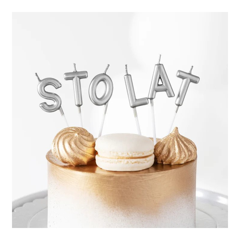 Свечи для торта с надписью STO LAT, серебряные.
