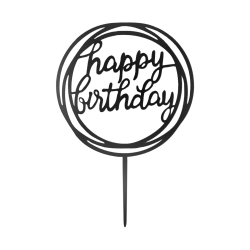 Topper Happy Birthday KOŁO Akryl czarny