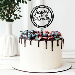 Topper Happy Birthday KOŁO Akryl czarny