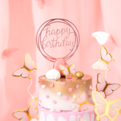 Topper Happy Birthday KOŁO Akryl różowe złoto