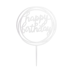 Topper Happy Birthday KOŁO Akryl srebrny